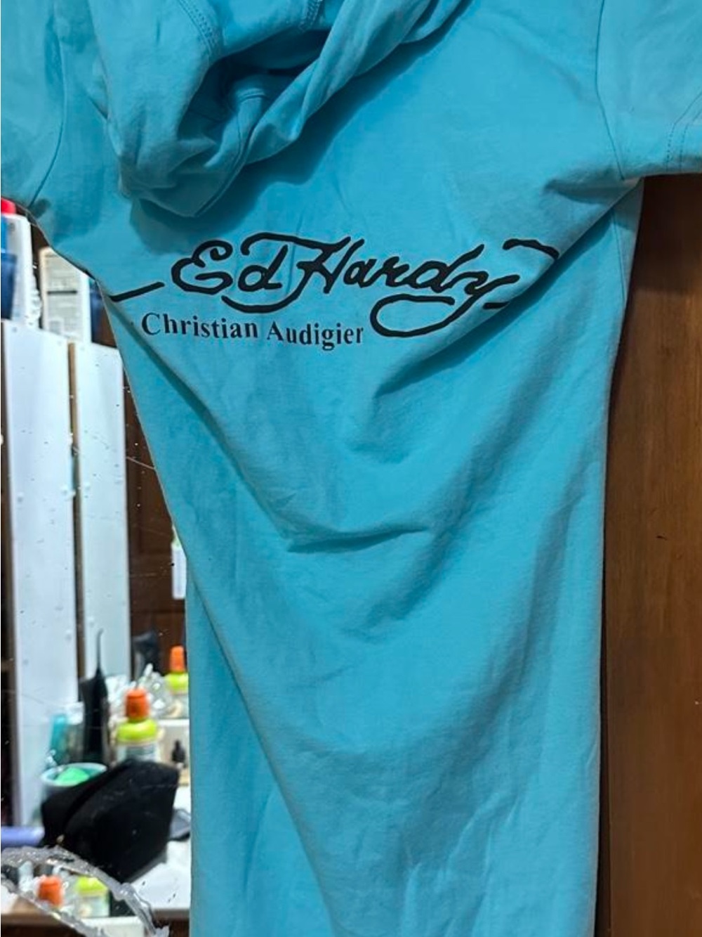 Ed Hardy Turquoise Short-Sleeve Tiger Graphic Tee with hood - Picture 2 of 2